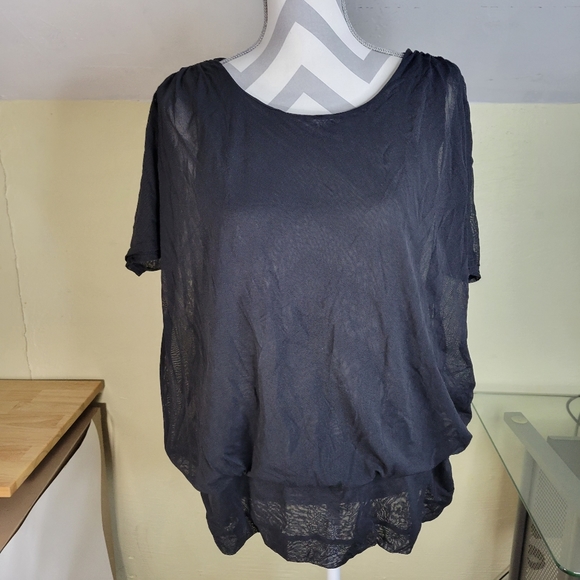 Womans Chicos Black Bat Wing Sleeve Nylon Layered Sheer Top Size 4 XL - Picture 2 of 7